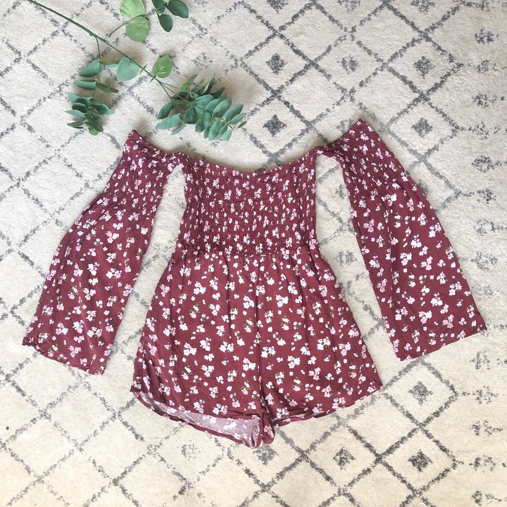 Maroon floral romper